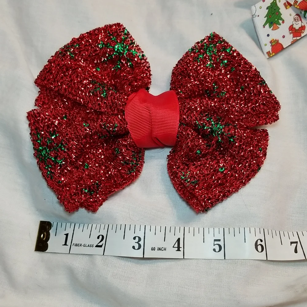 HOLIDAY HAIR BLING FASCINATOR SANTA HAT GLITTER BOW SET OF CHRISTMAS TREE RIBBON